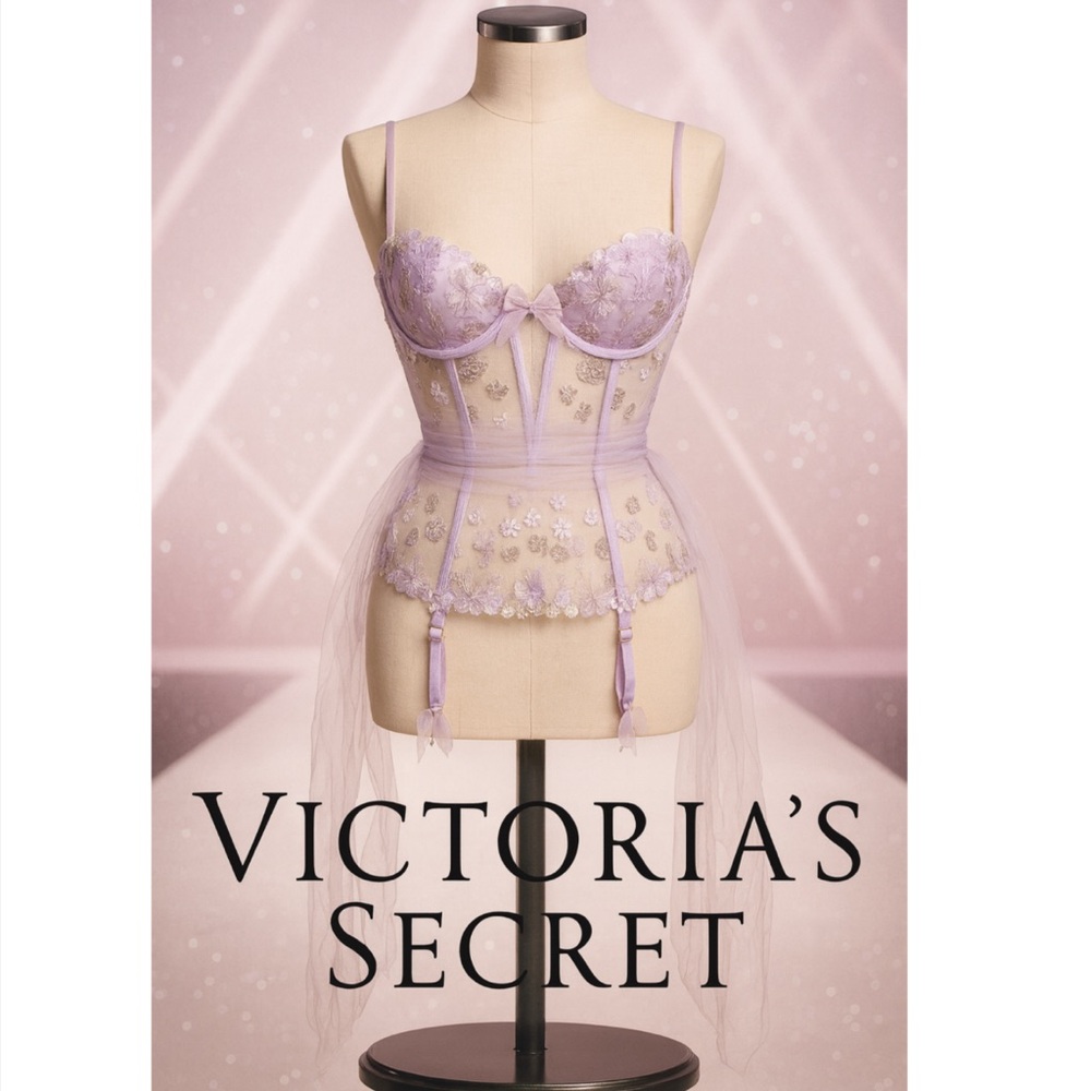 Victoria's Secret Lavender Floral Embroidered Bustier - Picture 1 of 14